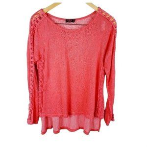 v london high low top   S Pink coral  floral cut out long sleeve shirt